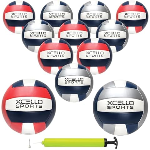 Xcello Sports Volleyball with Pump Navy/Silver, Navy/Red (Pack of 12) Cover