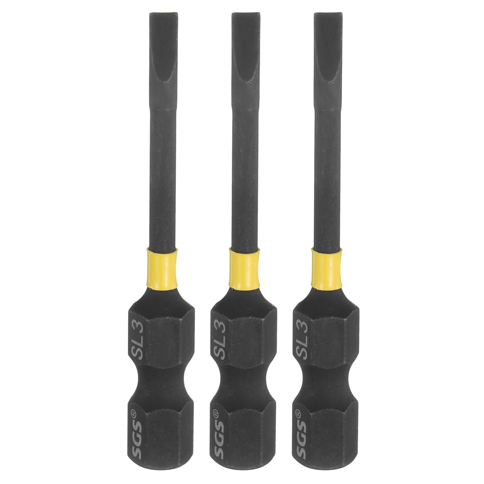 sourcing map 3 Pcs SL3 Slotted Impact Screwdriver Bits 3mm Slotted Tip 1/4" Hex Shank 50mm (2") Long Magnetic Flat Head Screw Driver Drill Bits Phosphated S2 Steel for Electric Power Tool