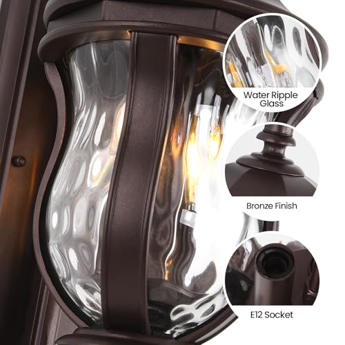 Image of Outdoor Wall Sconces, 22.8 inch Brown Large Exterior Wall Lanterns