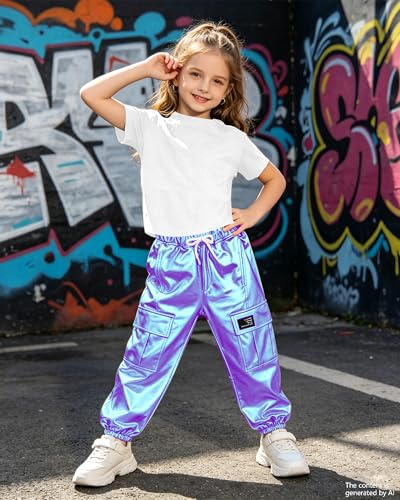 Image of SANGTREE Girls' 2 Piece Outfits T-Shirt and Drawstring Cargo Jogger Pants Clothing Set, 4-14 Years