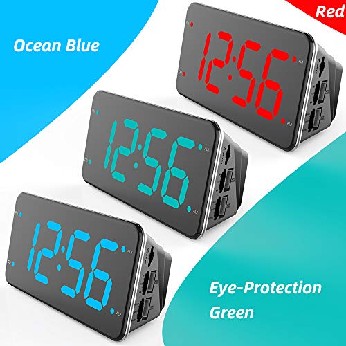 Extra Loud Alarm Clock with Bed Shaker, Vibrating Alarm Clock for Heavy Sleepers, Deaf and Hard of Hearing, Dual Alarm Clock with USB Charger, 7-Inch Display, Full Range Dimmer, Battery Backup - Green