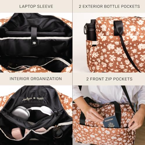 Image of Jadyn Austin Carry-On Travel Duffel Bag for Women, 18 inch Weekender Bag with Laptop Sleeve, Durable Material, and Trolley Sleeve, Ideal for Work, Gym, and Overnight Trips, Terracotta Blossom, 23L