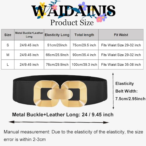 2PCS Wide Elastic Waist Belt for Women Fashion Hollow Out Rhinestone Gold Buckle Stretchy Waistband Belt for Ladies3