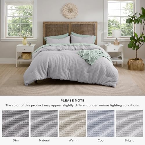Image of Bedsure Waffle Comforter Set Queen, Grey Soft Bedding, Waffle Weave Bed Set, 3 Pieces, 1 Comforter (90 inchx90 inch) and 2 Pillow Shams, Cotton Shell and Polyester Lining for All Seasons