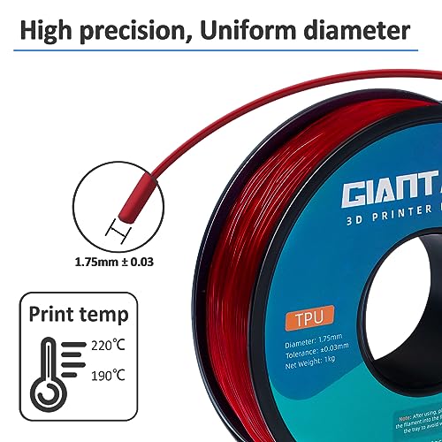 Image of GIANTARM TPU Filament 1.75mm Flexible Soft 3D Printer Consumables Red,95A 1kg Spool (2.2 lbs.), Dimensional Accuracy + /- 0.05 mm