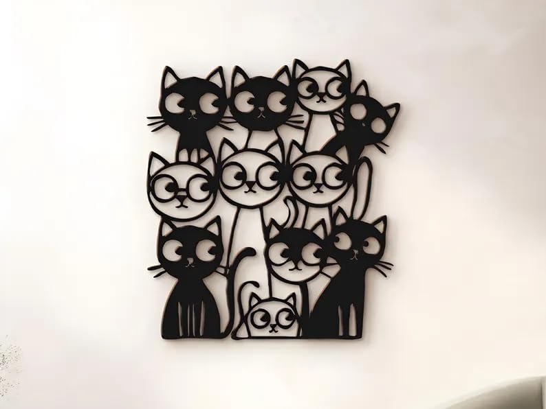 Image of BLIND SHOP Funny Cats Metal Wall Art for Home Decor | Wall Sculpture Home Decoration | Wall Decor | Metal Wall Art | Wall Decor (50 X 45 X 1.5 CM)