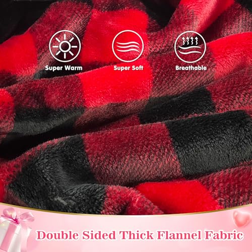 Image of Waitu Wearable Blanket Hoodie Sweatshirt Gifts for Adult and Child, Warm and Cozy Giant Hoodie Blanket for Women and Men, Flannel Blanket with Sleeves - Red and Black Plaid