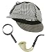 Sherlock Holmes Detective Bundle- Detective Hat Costume Pipe & Magnifying Glass Black and White