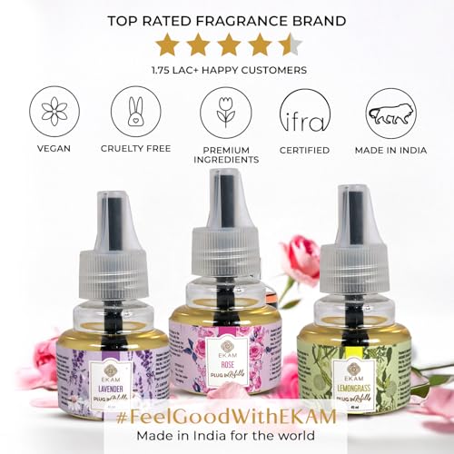 Image of EKAM | Combo Pack Of 3 | Floral & Citrusy Fragrance Scented Plug-In liquid Air Freshener Refill| 45ml Each | Lasts up to 125 Days Each / 500 Hours Each | Perfect for Living Rooms, Bedrooms & More