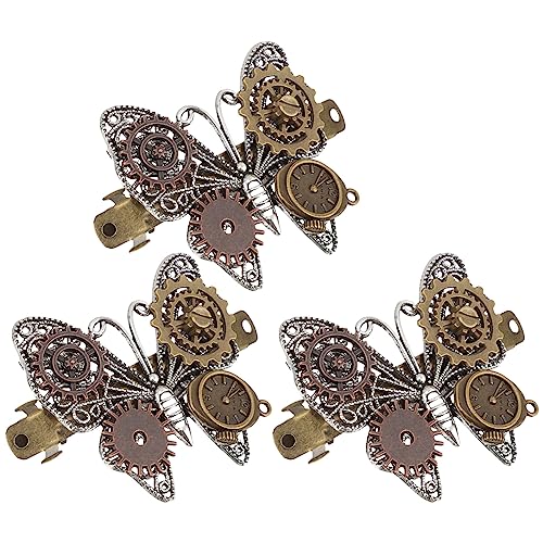 minkissy 3Pcs Steampunk Butterfly Hair Clip Metal Butterflies Hair Clips Steampunk Hair Barrettes Butterflies Wings Hair Clips Vintage Hair Accessory for Woman Girl Halloween Party
