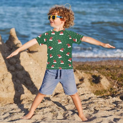 ALAZA Kids Rash Guard Boys Toddler Swim Shirts Short Sleeve Santa Hat UPF 50+ 3T4