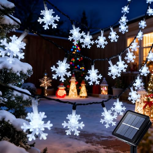 Qoosea Solar Schneeflocke Lichterketten Weihnachten, 7M 50 LED Solar...