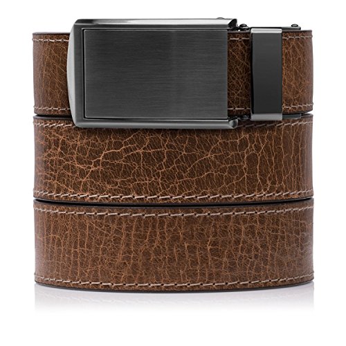 SlideBelts Rustic Full Grain Leather Belt (Hickory with Gunmetal Buckle, One Size)