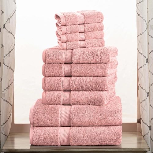Superior Egyptian Cotton Pile 10 Piece Towel Set, Includes 2 Bath, 4 Hand, 4 Face Towels/Washcloths, Ultra Soft Luxury Towels, Thick Plush Essentials, Guest Bath, Spa, Hotel Bathroom, Tea Rose