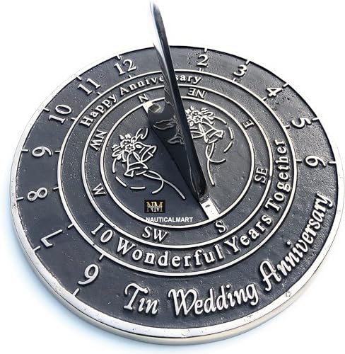 NauticalMart 10th Tin Wedding Anniversary Sundial Gift for Parents, Grandparents, Friends, Husband or Wife, Couples, Him & Her Unique Marriage Present (10th Anniversary)