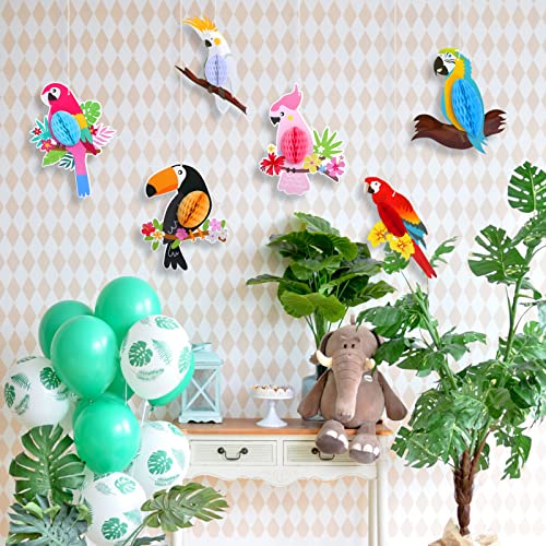 Image of KESOTE 6 Pieces Hawaiian Tropical Parrot Bird Honeycomb Hanging Party Decorations, Summer Tiki Bar Party Decor, Rainforest Decorations Garden Yard Room Decor (Pack of 2)