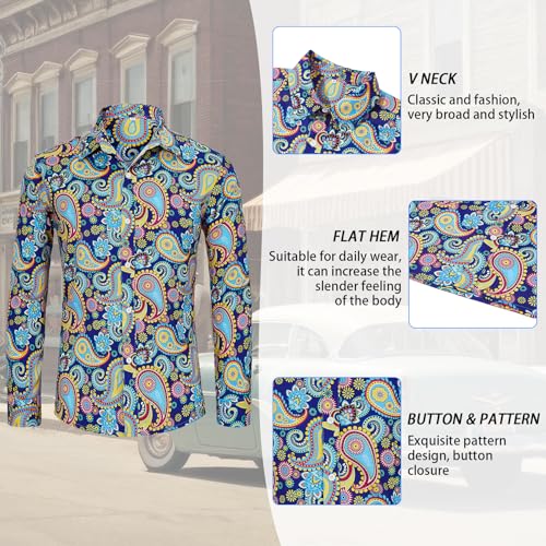 Century Star 70s Mens Disco Shirts Paisley Floral Shirt Outfits Casual Long Sleeve Button Down Funny Shirts for Men3