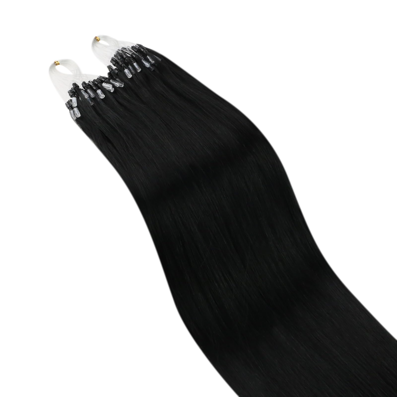 Ugeat Microring Extensions Echthaar Schwarz 55 cm Microring Echthaar Extensions Glatt Schwarz Haarverlängerung Micro Black Remy Haar 50g 50s