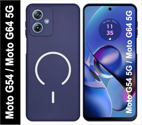 Image of SBMS Silicone Back Cover Case for Motorola Moto G54 / Moto G64 5G | Soft Micro-Fibre Lining Inside | Magsafe Print On Back Side Camera Protection Bump | Shockproof Case for Moto G54 5G (Blue)