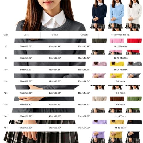 Girls Sweater Kids Crewneck Long Sleeve Knit Pullover Tops White 9-10 T - image 7