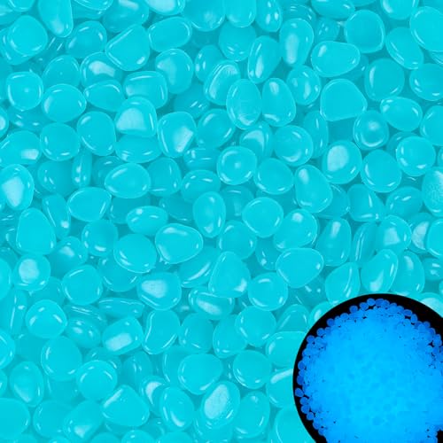 600PC Glow in The Dark Rocks Outdoor Decorative Stones Luminous Stones Garden Pebbles Glowing Rocks for Garden,Potted Plants,Patio,Lawn,Blue