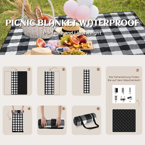 Votoko Picknickdecke 200 x 200cm, Wasserdicht Stranddecke Sandfrei mit Tragegurt, Tragbare Waschbar Strandmatte XXL Campingdecke Isoliert, Picnic Blanket für Outdoor Camping Beach Park