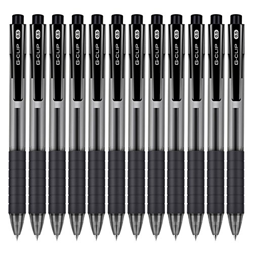 Bolígrafo de punta redonda punta Newdoer S06 TPU, suave agarre, tinta gel, retráctil con un clic  paquete de 12  negro., color Pen