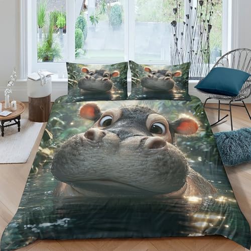 Housse de couette hippo avec éclair ultra douce parure lit microfibre résistant