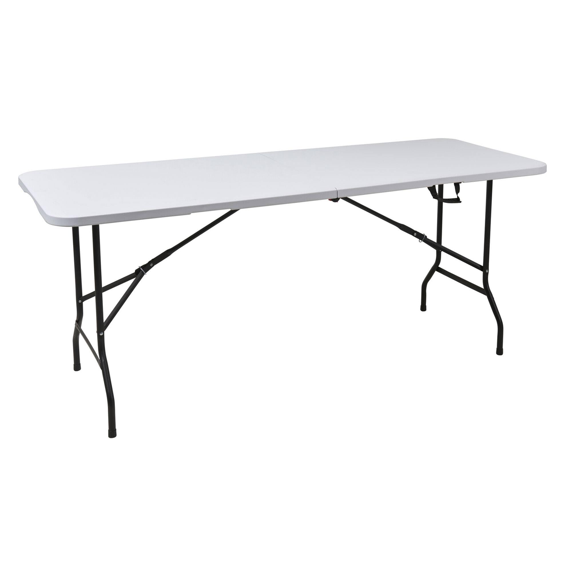 Well Home Mesa Plegable 180x68x74cm PE Blanco, Estructura metálica Negro Mate, Grosor 32mm