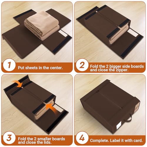 Image of StorageTastic 2 Pack Bed Sheet Closet Organizers and Storage,Sturdy Foldable Storage Containers with Window and Label,Storage and Organization for Bedding Sheets,Duvet Covers,Blankets (Brown)