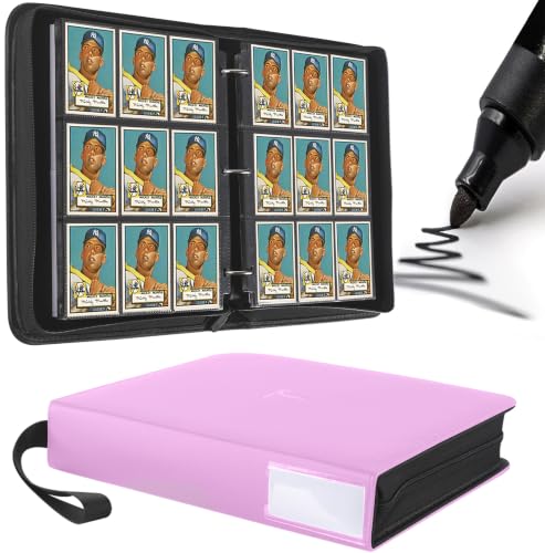 TIFFDADA Trading Card Binder 9 Pocket, Holds 810+ Cards, 45 Double Sided Sleeves, Spine Label with a Maker Pen, Top Loading PU Card Collection Album Folder with Zipper for TCG, PTCG, MTG, Sports Cards