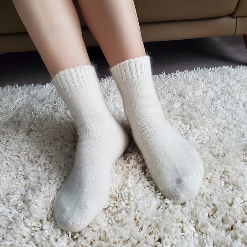 Image of 2 Pairs Plain Fuzzy Fluffy Angora Wool winter warm and soft women's socks, Christmas gift