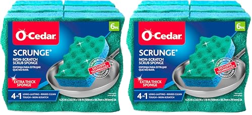 Image of O-Cedar Scrunge Non-Scratch Scrub Sponge Multi-Use,All-Purpose,Odor-Resistant,Scrubbing Sponge Safely Cleans All Hard Surfaces in Kitchen and Bathroom,6 Count (Pack of 2)