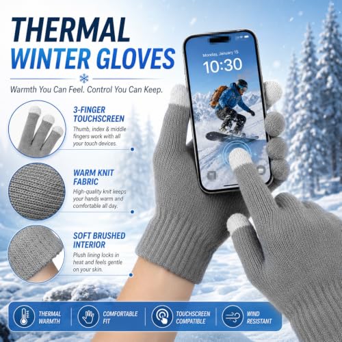 Image of Pangda 12 Pairs Winter Touch Screen Gloves for Men Women Stretch Knitted Texting Gloves Warm Windproof Solid Color Mittens