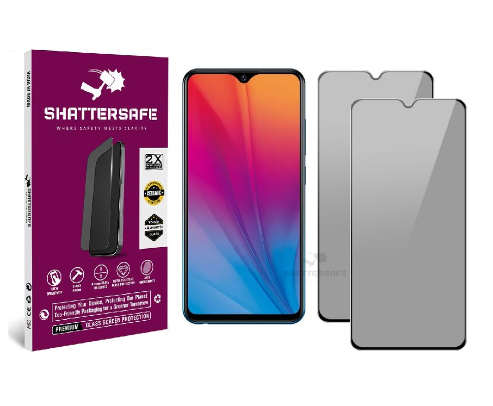 Image of Anti-Spy Privacy Tempered Glass Compatible For Vivo Y90i / Y91 / Y93 / Y95 [Pack of 2]. Anti-Scratch, Edge-to-Edge Protection With Easy Installation Kit & Case Friendly Fit.