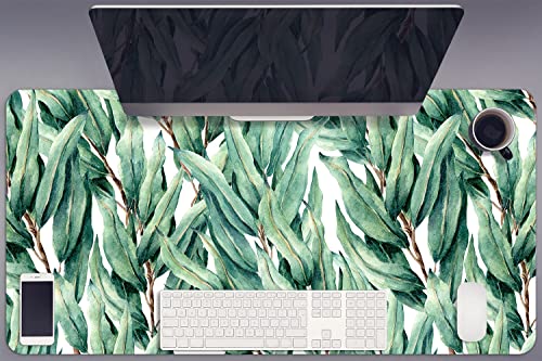Sous-main bureau vinyle 90x45cm Decormat protection table gaming motif végétal feuilles peintes