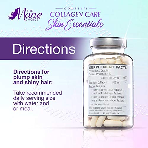 the mane choice - complete collagen care skin essentials - helps support skin elasticity hydration and overall skin health - fine line and wrinkle control - 1500mg of premium collagen 90 capsules
