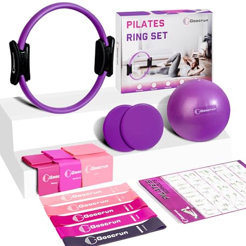 Pilates Ring Set Exercise Equipment, with Exercise Resistance Bands Set, Pilates Ball, Sliding Disks. Portable Home Gym – with Fitness Guide Poster