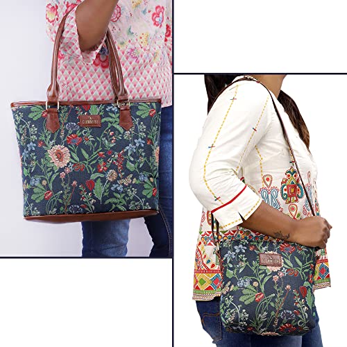 Image of THE CLOWNFISH Combo Of Linda Sling for Women Crossbody Bag for College Girls Justina Tapestry Fabric & Faux Leather Handbag for Women