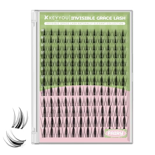KEYYOU Fairy Lash Clusters 144Pcs D Curl Manga Lash Extension Eyelash Extension Wispy Natural Invisible Band Lash with Waterproof DIY Lash Extension at Home(Fairy-D-8-18MIX)
