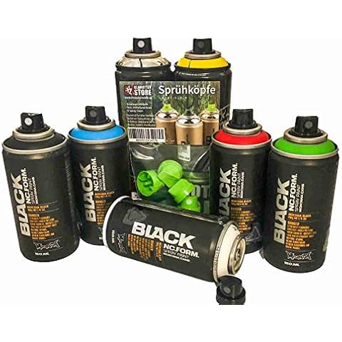 Sprayfarben Pocket Cans Grundfarben Set kleine bunte Sprühdosen 7x150ml stylische Graffiti Box mit sattem Chrom und Ersatz Caps auch für Dekoration Hobby Modellbau Handwerk zum ausbessern bei KFZ Cover