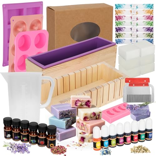 Soap Making Kits for Adults Beginners| Kit para Jabones Artesanales Naturales with Shea Butter Soap Base Clear Soap Base Essential Oil & Fragrances Soap Cutte Soap Silicone Molds for Soap Making