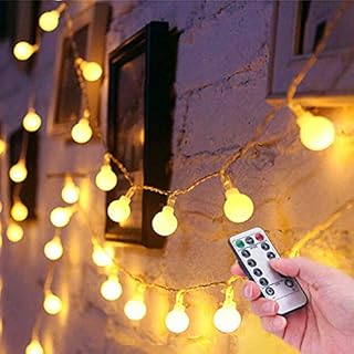 Globe Fairy Lights Battery Operated, 6M/20Ft 60LED Waterproof String Lights with Remote Control 8 Modes Christmas Outdoor Indoor Festoon Light for Bedroom Wedding Garden Party Decoration - Warm White