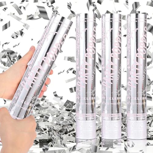 4Pcs Silver Confetti Cannon, 30cm Party Poppers, Biodegradable Confetti Cannons, Large Confetti Cannons, Great for Parties Celebrate, Wedding, Birthday, Anniversary, Christmas Party Supplies