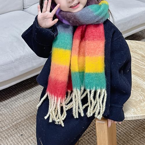 Colorful Striped Kids Scarf With Tassels Soft & Comfortable Neckerchief Warm Winter Accessory For Boys Girls 3-12Y2