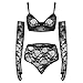 Produktbild MCY Damen Lingerie sexy bodys Dreiteiliger Anzug Tiefer V-Ausschnitt Lingerie Bodysuit Reizwäsche Damen Lingerie Spitzen Bodysuit Spitze hohl durchbrochene sexy Bralette Unterwäsche (Schwarz, L)