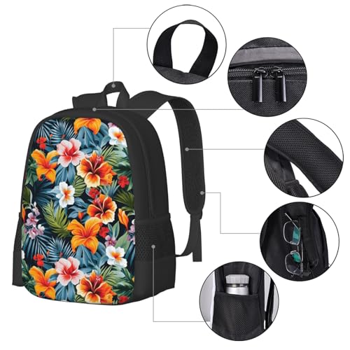 Topical Flowers Palm Leaves Backpack Large Capacity Backpacks Leisure Travel Daypack 12.5X5.5X16.5 inch3
