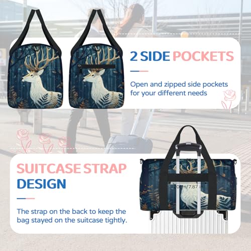 Forest Deer Gym Bag for Women, Duffle Bag for Travel Sport, Lightweight Waterproof Carry on Weekender Dance Yoga Workout Bags4
