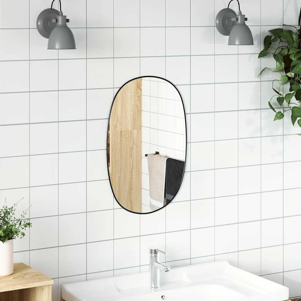 Wandspiegel Schwarz 50x35 cm Glas PVC Rahmen, Kosmetikspiegel für Badezimmer Schlafzimmer Flur, Deko Spiegel zum Schminken Rasur und Make-up, Wandmontage für Wohn- und Ankleidezimmer