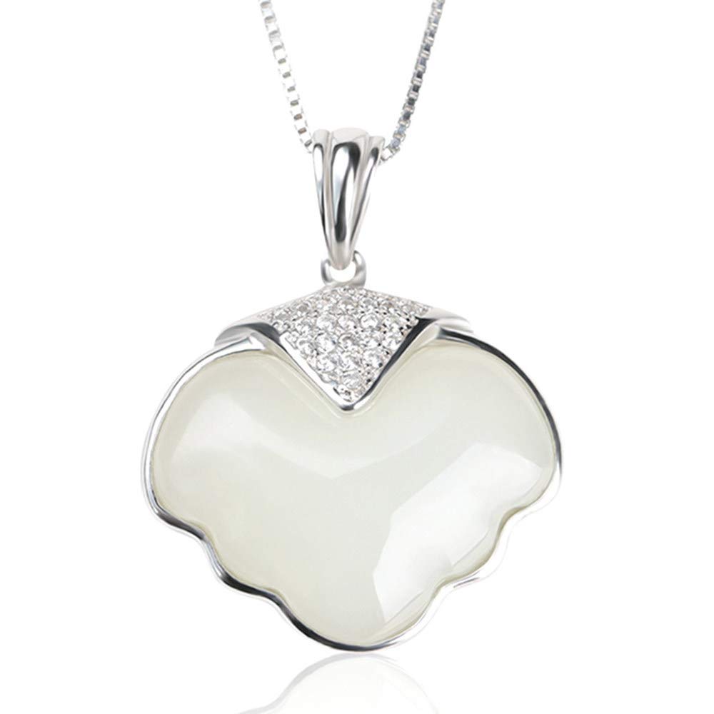 Jade Kette Damen, Smaragd Schmuck, Jade Stein, Sterling Silber im Chinesischen Stil Retro Sterling Silber WeißE Jade-AnhäNger-Halskette, 18 "(mit Geschenkbox), Unisex